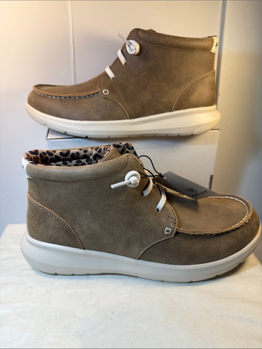 Ariat Taupe Suede Chukka Boots with Leopard Lining